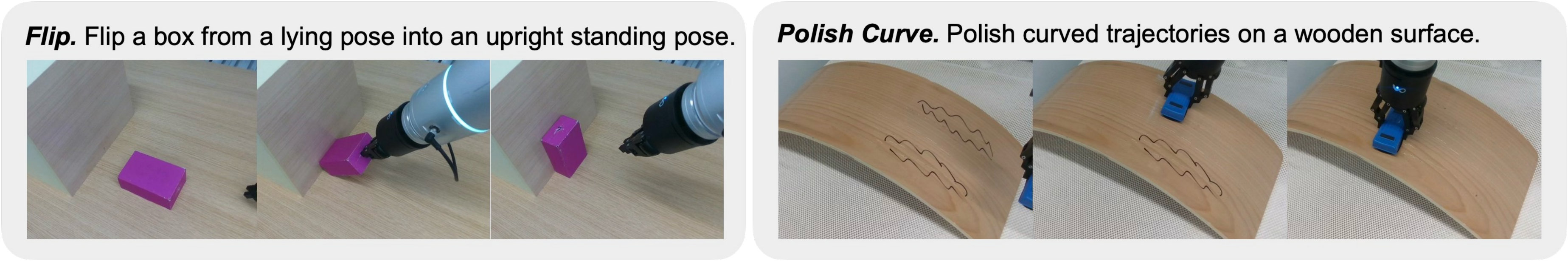 Flip and Polish Curve contact-rich manipulation tasks